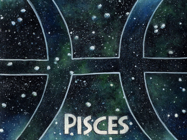 Zodiac PISCES - Mixed Media on Canvas - 12x12 - $110